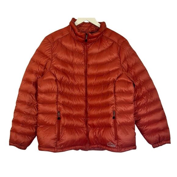 L.L. Bean 850 Down Fill ultralight puffer jacket orange XL petite - Picture 3 of 13